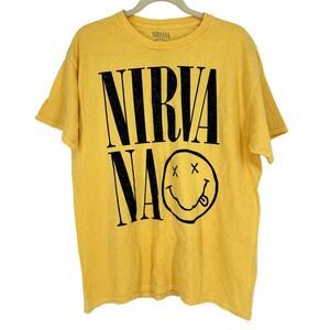 Officially Licensed Nirvana Nevermind Smiley Grunge Tee Yellow Large